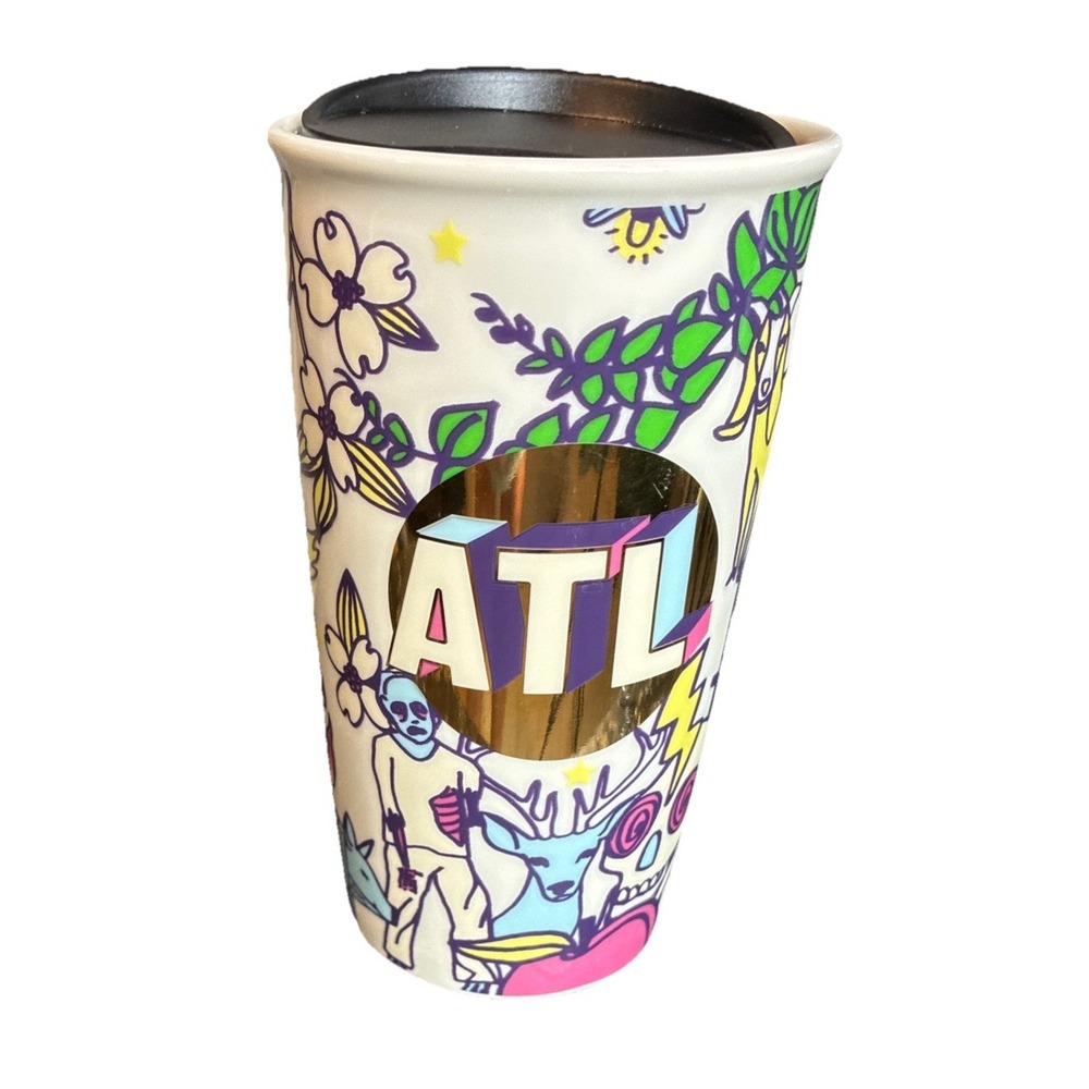 Starbucks ATL Atlanta Zombie Ceramic Travel Tumbler Walking Dead 12oz Coffee EUC